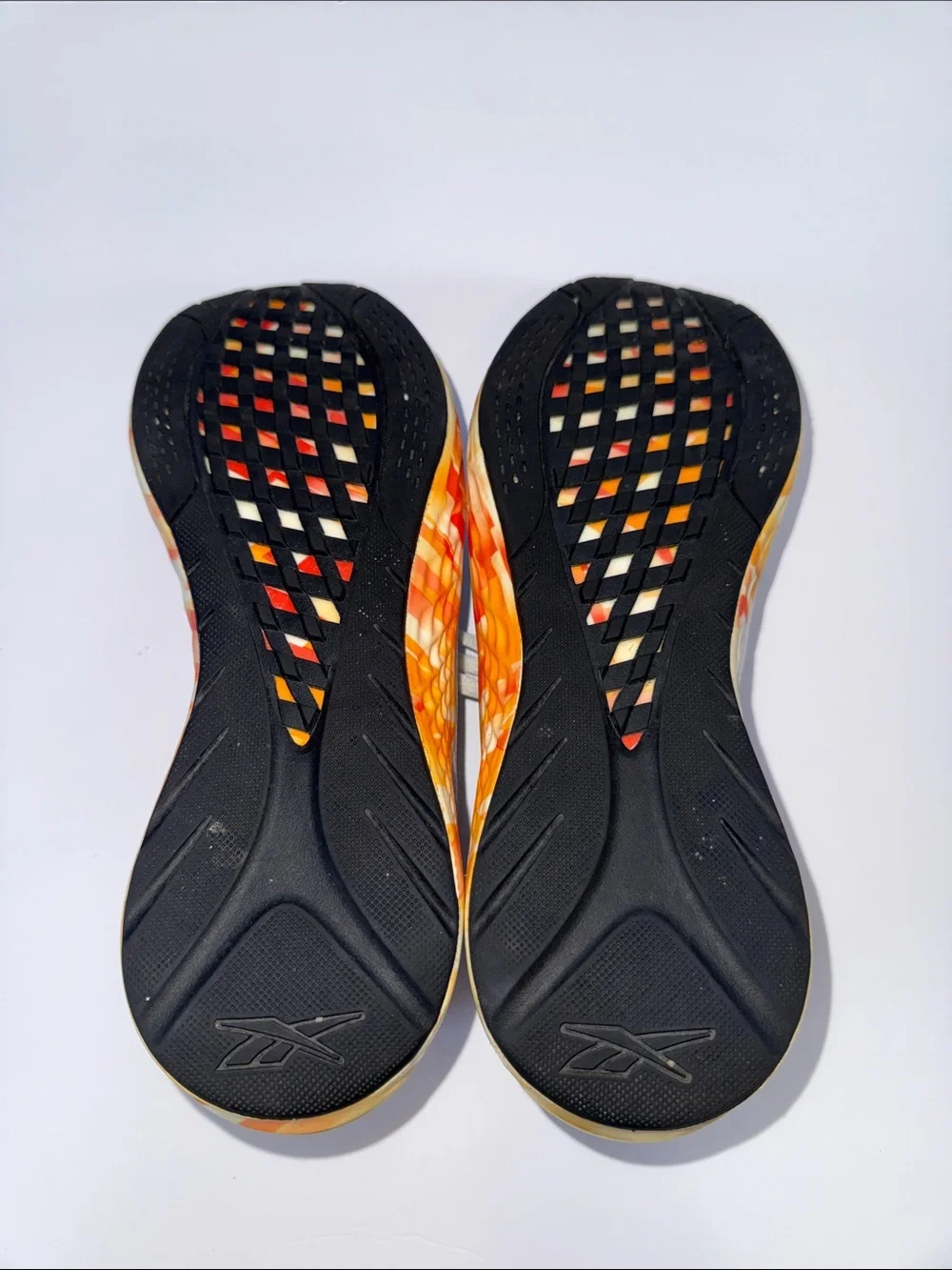 Reebok White Running Sneakers with Orange Yellow Marble Midsole